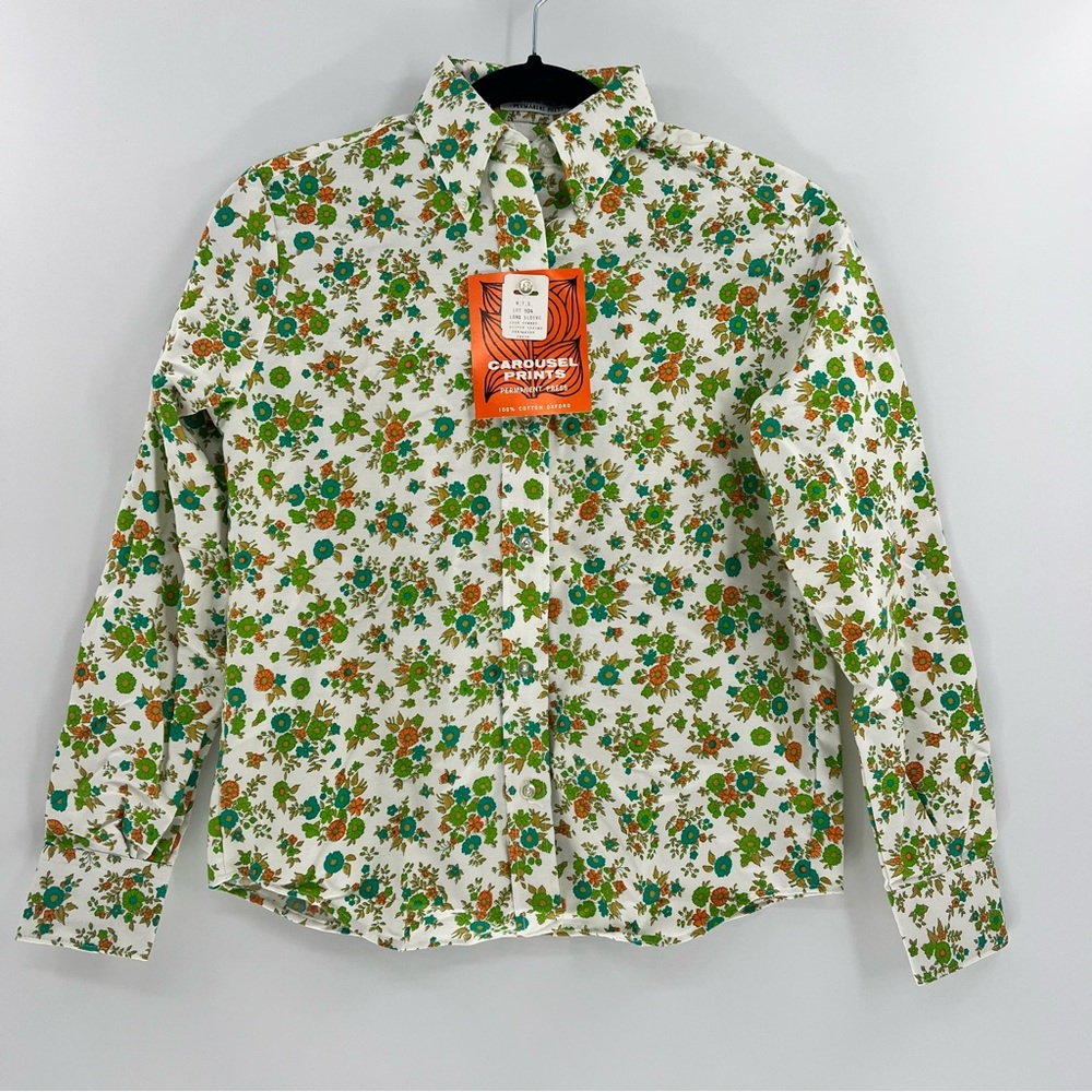 Vintage 70s Grants Carousel Prints Floral Oxford Shirt Deadstock NWT Small
